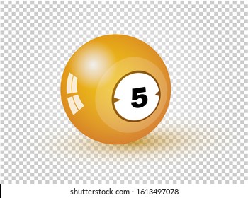 Billiard Ball Of The Pool Or Snooker With Number Five Isolated On Transparent Background. Colorful Symbol Modern, Simple, Icon For  UI, Mobile App, Website Design. Realistic Vector Illustration. EPS10