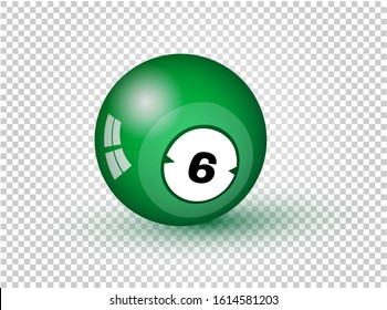 Billiard Ball Of The Pool Or Snooker With Number Six, Isolated On Transparent Background. Colorful Symbol Modern, Simple, Icon For  UI, Mobile App, Website Design. Realistic Vector Illustration. EPS10