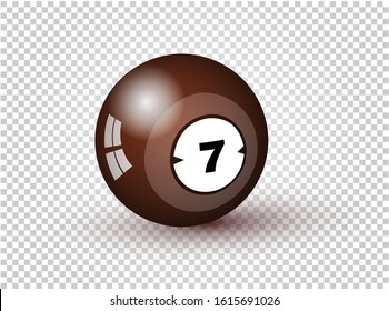 Billiard Ball Of Pool Or Snooker With Number Seven, Isolated On Transparent Background. Colorful Symbol Modern, Simple, Icon For  UI, Mobile App, Website Design. Realistic Vector Illustration. EPS10