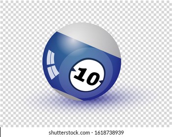 Billiard Ball Of The Pool Or Snooker With Number Ten, Isolated On Transparent Background. Colorful Symbol Modern, Simple, Icon For  UI, Mobile App, Website Design. Realistic Vector Illustration. EPS10