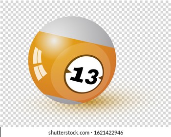 Billiard Ball Of The Pool Or Snooker With Number Thirteen, Isolated On Transparent Background. Colorful Symbol Modern, Simple, Icon For  UI, Mobile App, Website Design. Realistic Vector Illustration