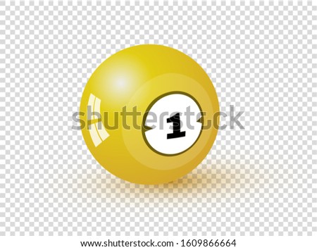 Billiard Ball Of The Pool Or Snooker With Number One, Isolated On Transparent Background. Colorful Symbol Modern, Simple, Icon For  UI, Mobile App, Website Design. Realistic Vector Illustration. EPS10