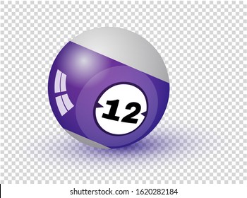 Billiard Ball Poster Design. Colored 3D Sphere Element With Number Three And Soft Shadow, Isolated On Transparent Backdrop. Background For Gambling Sport Games. Realistic Vector Illustration. EPS10.