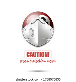 Billiard ball with a protection mask. Caution! wear protection mask. Stop coronavirus covid-19 outbreak. Risk disease. Cancellation of sports tournaments. Pattern design. Vector illustration