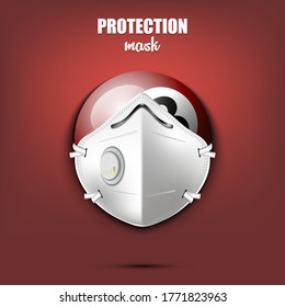 Billiard ball with a protection mask. Caution! wear protection mask. Risk disease. Cancellation of sports tournaments. Pattern design. Vector illustration