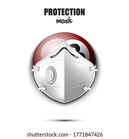 Billiard ball with a protection mask. Caution! wear protection mask. Risk disease. Cancellation of sports tournaments. Pattern design. Vector illustration