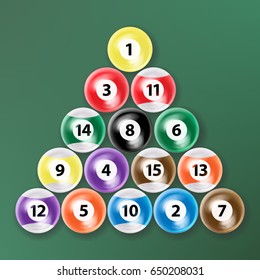 Billiard Ball Set Vector Realistic. Isolated Vector Illustration On Green Background.