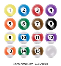 Billiard Ball Set Vector Realistic. Commonly Used Colors. Three-dimensional And Realistic Looking, Isolated