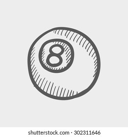 Billiard ball sketch icon for web and mobile. Hand drawn vector dark gray icon on light gray background.