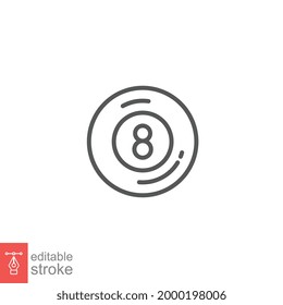 Billiard ball sport icon. 8 ball element. number 8 pool ball. Billiards Eight Ball. Sports equipment. Editable stroke. Vector illustration. Design on white background. EPS 10