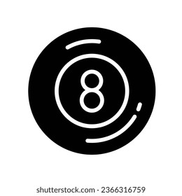 Billiard ball sport icon. 8 ball element. number 8 pool ball. Billiards Eight Ball. Sports equipment. solid or glyph pictogram for web, app. Vector illustration. Design on white background. EPS 10