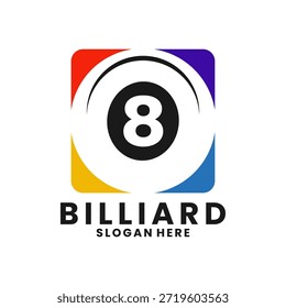 Bola de billar con la Plantilla cuadrada del Vector del diseño del logotipo, Vector simple del diseño del icono del billar