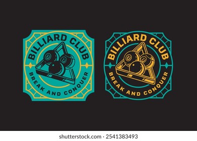 billiard ball with triangle rack retro badge logo design for billiard sport club. pool snooker balls with triangle rack vintage emblem logo collection for billiard snooker pool tournament 