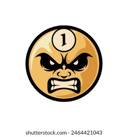 Billiard ball vector illustration with angry face. Angry pool ball. Ball number one