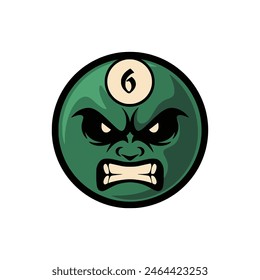 Billiard ball vector illustration with angry face. Angry pool ball. Ball number six