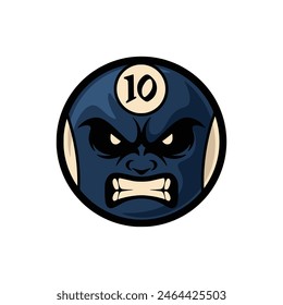 Billiard ball vector illustration with angry face. Angry pool ball. Ball number ten