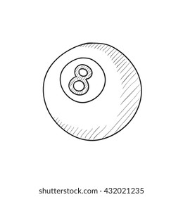 Billard Ball, Vektorgrafik Symbol einzeln auf Hintergrund. Handgezeichnete Billardkugel-Ikone. Billard Ball Sketch Symbol für Infografik, Website oder App.