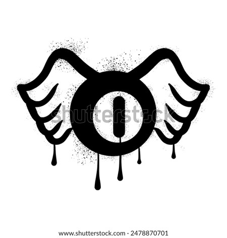 Billiard ball wings drawn in black spray paint graffiti style