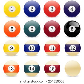 Billiard balls, american pool accessory - vector drawing isolated on white background