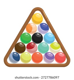 Bolas de bilhar dispostas em um rack triangular, pronto para o jogo começar