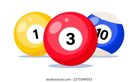 Billiard balls close up, isolated on white background. Snooker or pool sport play. Vector illustration