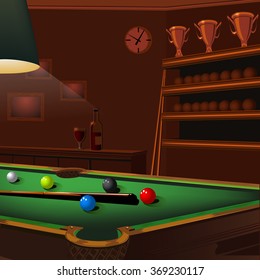 billiard balls composition on green pool table