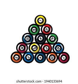 Balas de Billiard en estilo de dibujo, vector aislado. Ilustración de objeto dibujada a mano para su presentación, materiales didácticos u otros.