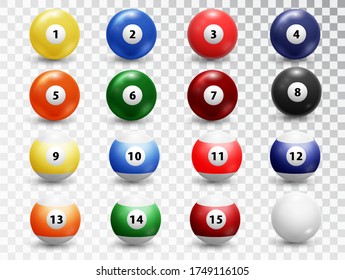 Billiard balls isolated on transparent background.Pull balls collection. Vector design elements.