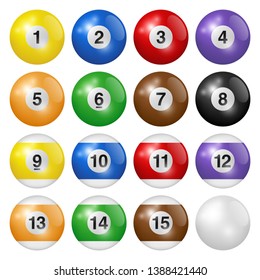 Billiard balls isolated on white background. High quality, photorealistic vector illustration.