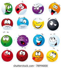 billiard balls with many expressions