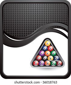 billiard balls on black halftone wave background