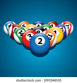 Billiard balls on blue billiard table