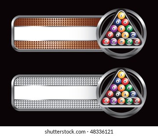 billiard balls on bronze and silver checkered tabs