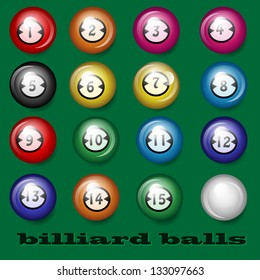 billiard balls on a green background