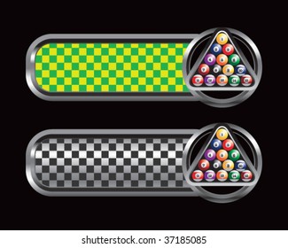 billiard balls on green and black checkered tabs