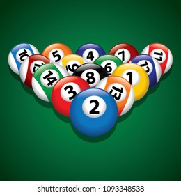 Billiard balls on green billiard table