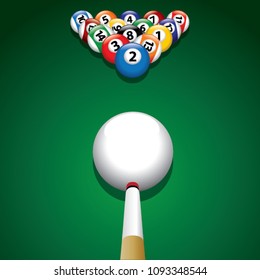 Billiard balls on green billiard table - illustration of the start of the game