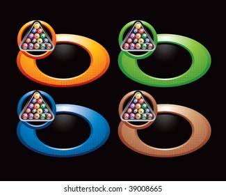 bolas de billar en anillos multicolores
