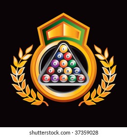 billiard balls on orange royal crest