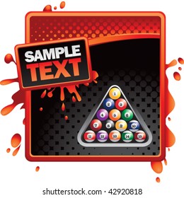 billiard balls on red and black halftone grungy ad
