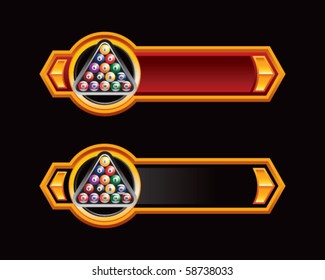 billiard balls on red and black arrows