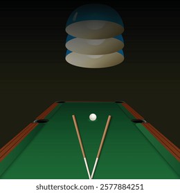 Billiard balls on the table with a cue and balls. American billiards,  snooker table light, Vector illustration