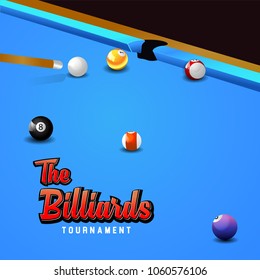 Billiard balls on table vector. Billiard game sport competition leisure illustration
