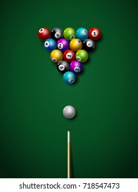 Billiard balls on table vector. Billiard game sport competition leisure illustration.