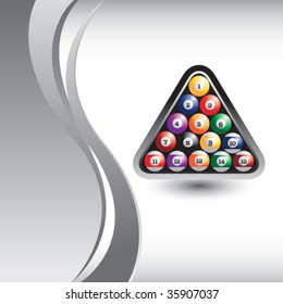 billiard balls on vertical silver wave background