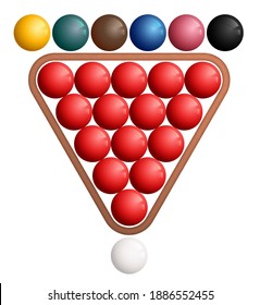 Billiard Balls For Playing Snooker In A Wooden Triangle. Sports Design Element For Competitions. Vector