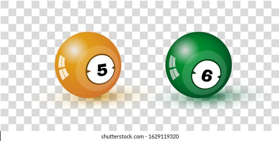 Billiard Balls Of The Pool Or Snooker With Number Five And Six, Isolated On Transparent Bg. Colorful Symbol Modern, Simple, Icon For  UI, Mobile App, Website Design. Realistic Vector Illustrations Set