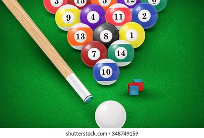 Billiard balls in a pool table. Vector illustration. EPS 10