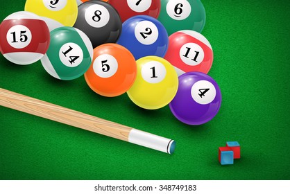 Billiard balls in a pool table. Vector illustration. EPS 10