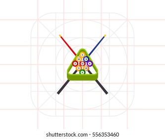 Billiard Balls in Rack and Cues Icon